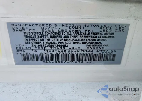 2021 Nissan Sentra Sv из США, поврежденный, VIN 3N1AB8CV6MY240463